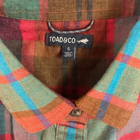 TOAD & CO Flannel Shirt Women's Small Long Sleeve Button Up Plaid Casual Outdoor - Picture 5 of 10